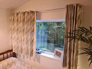 dunelm eyelet curtains, Yellow And Grey Geometric Pattern - Picture 1 of 9