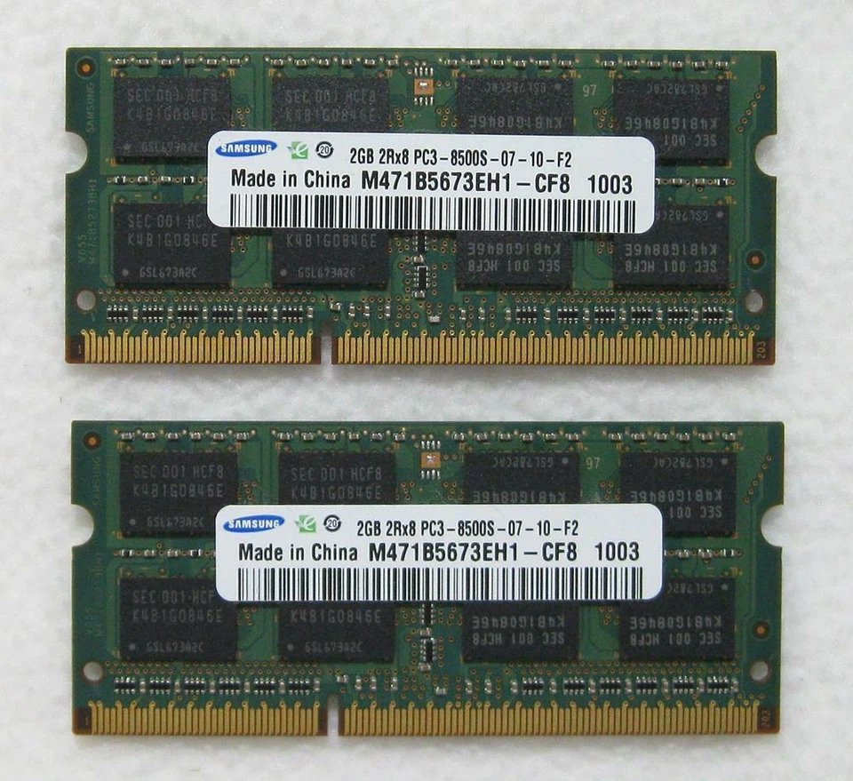 4GB (2x2GB) 2Rx8 PC3-8500S-07-10-F2 DDR3 Samsung M471B5673EH1-CF8 1003 Sony Vaio - Image 1 of 4