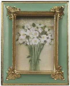 Marco de fotos vintage 2,5X3,5, marco de fotos verde antiguo de lujo con embo dorado - Imagen 1 de 4