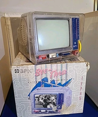 Mini CRT GPX TVP45 Portable TV 4.5" B&W See Through/Clear Retro 80s Rare Works - Image 1 of 4