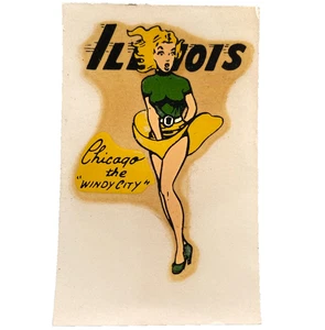 Vintage Illinois Chicago The Windy City Hot Girl USO Aufkleber Sticker Transfer - Bild 1 von 10