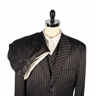 Traje Vitaliano 3 piezas Para Hombre 48L Negro Naranja Rayas Plisado Pantalones 43x33 Formal Foto 1 de 4