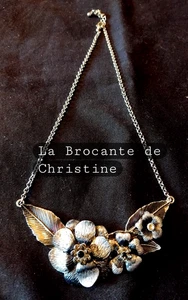 Plaque Collier Pendentif  Bouquet de fleurs Métal argenté   N°771/30 Motif/9x3,5 - Imagen 1 de 6