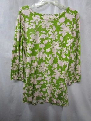 МЯГКОЕ окружение зеленый светло-розовый цветок блузка размер большой длинные стороны - Изображение 1 из 4