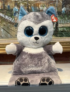 TY Beanie Boo's Scout Peek-A-Boo Husky Dog Phone Holder Blue Glitter Eyes w Tags - Foto 1 di 15