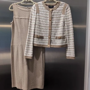 Chaqueta St John Beige y Crema Tweed Santana Tejido Carrera Traje Ejecutivo 8/12 - Imagen 1 de 24