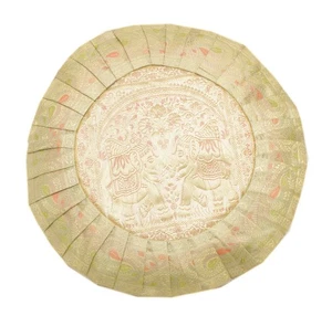 16x16 Inch Indian Woven Zari Brocade Banarasi Silk Cushion Elephant Cover White - Picture 1 of 4