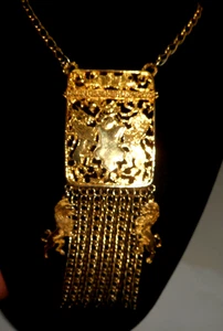 Lucien Piccard C 102N Vintage vergoldete doppelte Löwen baumelnde Ketten große Halskette - Bild 1 von 12