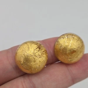 Vintage Gold Tone Foil Art Glass Clip-On Earrings Italian Chic Haute Couture - Picture 1 of 5