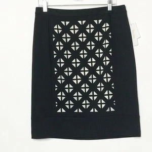 Laundry by Shelli Segal NEU 10 schwarzer Rock Lasercut gefüttert schwarz weiß Karriere - Bild 1 von 5