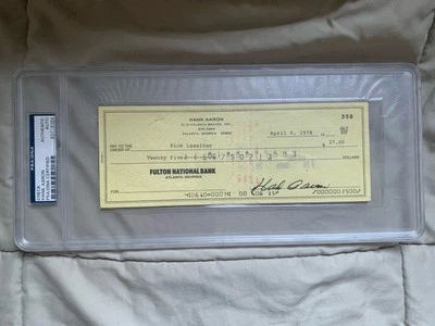 Hank Aaron Autograph Signed Check Braves HOF Encased In PSA DNA Certified COA - Image 1 of 3