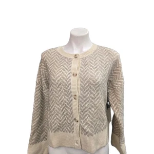 Cárdigan suéter para mujer Rachel Zoe talla L beige y blanco con botones - Imagen 1 de 5