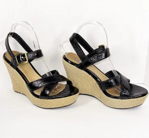 Sandalia de cuña UGG Jackilyn plataforma charol negro alpargata tiras 8,5 - Imagen 1 de 17