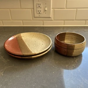 Hanselmann Kunstkeramik Steinzeug Schüssel & 2 Teller Set signiert Vintage nicht mehr produziert ~ SCHÖN - Bild 1 von 14