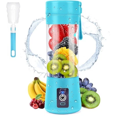 tragbarer Mini Mixer USB aufladbar 6 Klingen 350ml blau - Bild 1 von 4