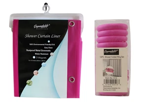 Hot Pink EVA Shower Curtain Liner  Matching Set, Easy-Glide Plastic Hooks 72x72" - Picture 1 of 5