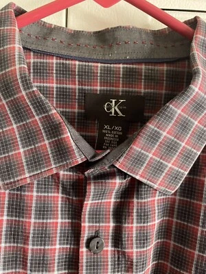 Calvin Klein Maroon Red Gray Plaid L/S Dress Shirt XL - Image 1 of 3