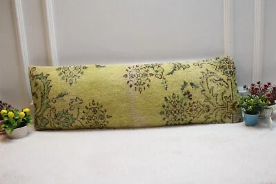 Yellow Colors Vintage Turkish Rug Pillow Case, 12x36 inc Lumbar Pillow Case, Hom - Image 1 of 4