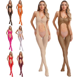 Women Bodystocking Lingerie Bodysuit Crotchless Jumpsuit Opening Crotch Sexy - Picture 1 of 57