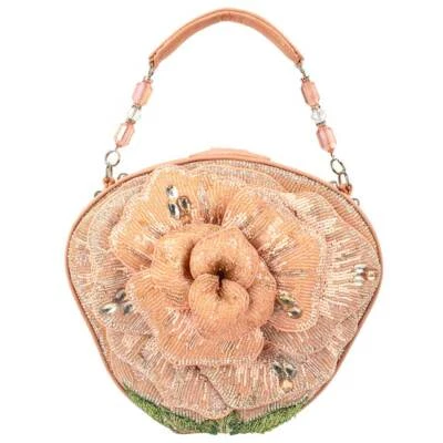 Mary Frances Pink Petals Evening Bag Beaded Floral Peach Crossbody Handbag New - Image 1 of 4