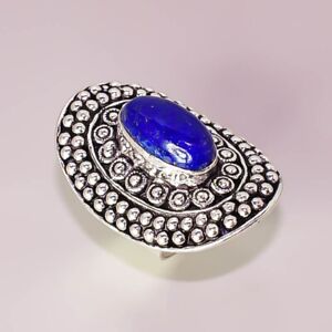 Natural Blue Lapis Lazuli Handmade Jewelry 925 STERLING SILVER PLATED RING 7