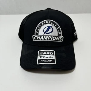 Fanatics Tampa Bay Lightning Cap Adjustable 21 Stanley Cup Locker Room Black New - Picture 1 of 6
