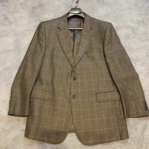 Jos A Bank Silk & Camel Hair Blazer Men's 46L Houndstooth Windowpane Two Button - Picture 1 of 8