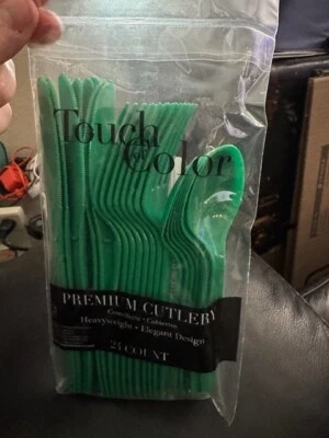 Emerald Green Premium Cutlery Plastic Assortment 24ct. Party Supply New!!! - Image 1 of 2