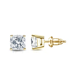 14k Yellow Gold Cushion Diamond Simulant Stud Earrings (1/4-2ct,AAA Quality) - Picture 1 of 1