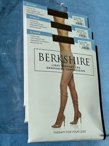 3PK BERKSHIRE CONTROLTOP PANTYHOSE SZ 1-2 FRENCH COFFEE-COMPRESSN-REINF TOE-8101 - Picture 1 of 7
