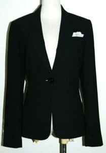 Daniele O Tahari Levine Black Striped V Neck Single Button Lined Blazer Jacket 6 - Picture 1 of 3