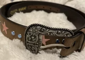 Ariat Ladies Belt Size 34 2007 Special Edition Buckle Brown With Pink Stars - Picture 1 of 12