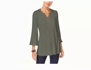 Style & co. Blusa talla M para mujer cuello dividido verde oliva verde campesino NUEVA - Imagen 1 de 12