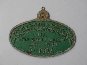 Vintage französisches landwirtschaftliches Pferd grüne Trophäenplakette, Frankreich um 1961 - Bild 1 von 3