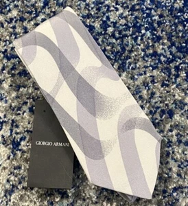 NUEVA Corbata de Seda Hecha a Mano Giorgio Armani Tonos de Gris Abstracto Italia - Imagen 1 de 4