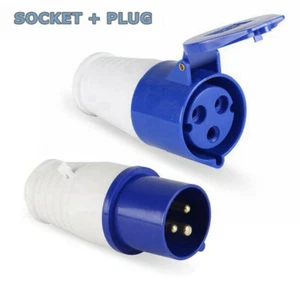 IP44 Waterproof Cable Hook Up 16 AMP PLUG and SOCKET Motorhome Caravan Camping - Picture 1 of 12