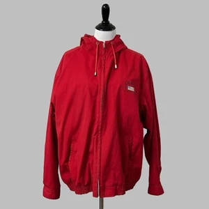 Vintage Chaps Ralph Lauren Jacket Mens Large Red Bomber Hooded Pockets Full Zip - Picture 1 of 12