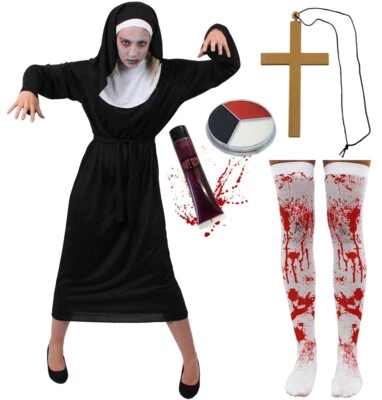 ILOVEFANCYDRESS LADIES ZOMBIE NUN COSTUME HALLOWEEN WOMENS OUTFIT UNDEAD SCARY SISTER MARY
