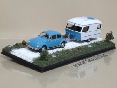 VW VOLKSWAGEN BEETLE CARAVAN ROULOTTE CAMPiNG + VETRiNETTA SHOWCASE UNiQUE 1/43 - Immagine 1 di 4