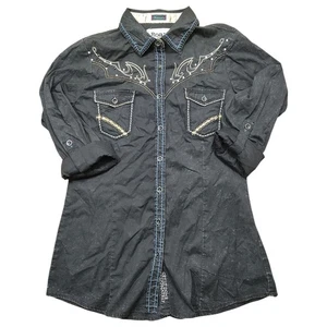 Roar Raven Damen Large Langarm Shirt Schwarz Glitzer Western Cowboy Biker - Bild 1 von 9