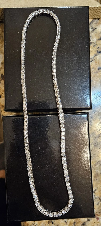 Colar de tênis simulado de diamante prata 925 18 polegadas - Imagem 1 de 1