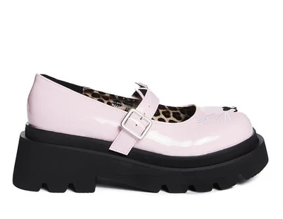 Demonia Dollskill 粉色和黑色猫 Mary Jane's 厚底鞋 9 码! — 第 1/4 张图片