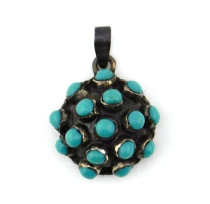 Ciondolo mezza sfera rotonda firmato Messico in argento sterling 925 e turchese - Foto 1 di 7