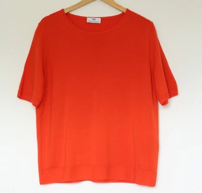 Peter Hahn UK 20 new wool orange short sleeve jumper top fine knit round neck - Image 1 of 4