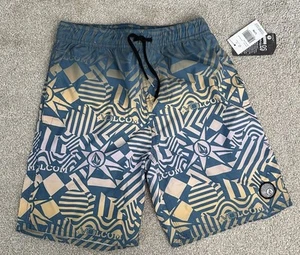 VOLCOM Boys Size L (14) Board Swim Trunks Shorts Mesh Lined Blue Pink Orange - Picture 1 of 3