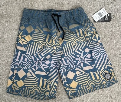 VOLCOM Boys Size L (14) Board Swim Trunks Shorts Mesh Lined Blue Pink Orange - Image 1 of 3