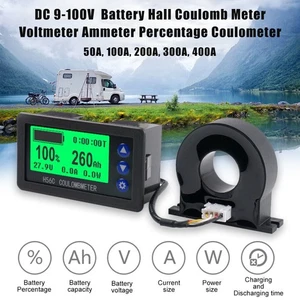 HALL COULOMB METER DC 9-100V 100A-400A AH VOLTAGE CURRENT METER BATTERY MONITOR. - Picture 1 of 24