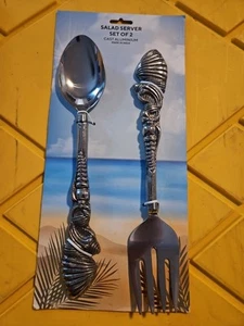 Aluminum 12" Seashell Beach Shell Salad Spoon Fork Serving Set- Excellent! - Imagen 1 de 8