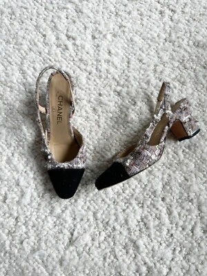 Chanel Interlocking CC Zapatos de salón Tacón Bloque Rosa Tweed Talla 37 Foto 1 de 4