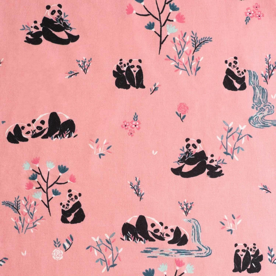 Verano Sudadera katia Fabrics Pandas Main 145cmx50cm Pandas Y Flores Rosa - Imagen 1 de 1